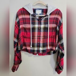 American Eagle Cropped Button Down Hoodie Shirt Womens Size S